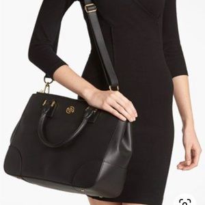 Tory Burch Robinson Saffiano double zip leather Black Purse with strap